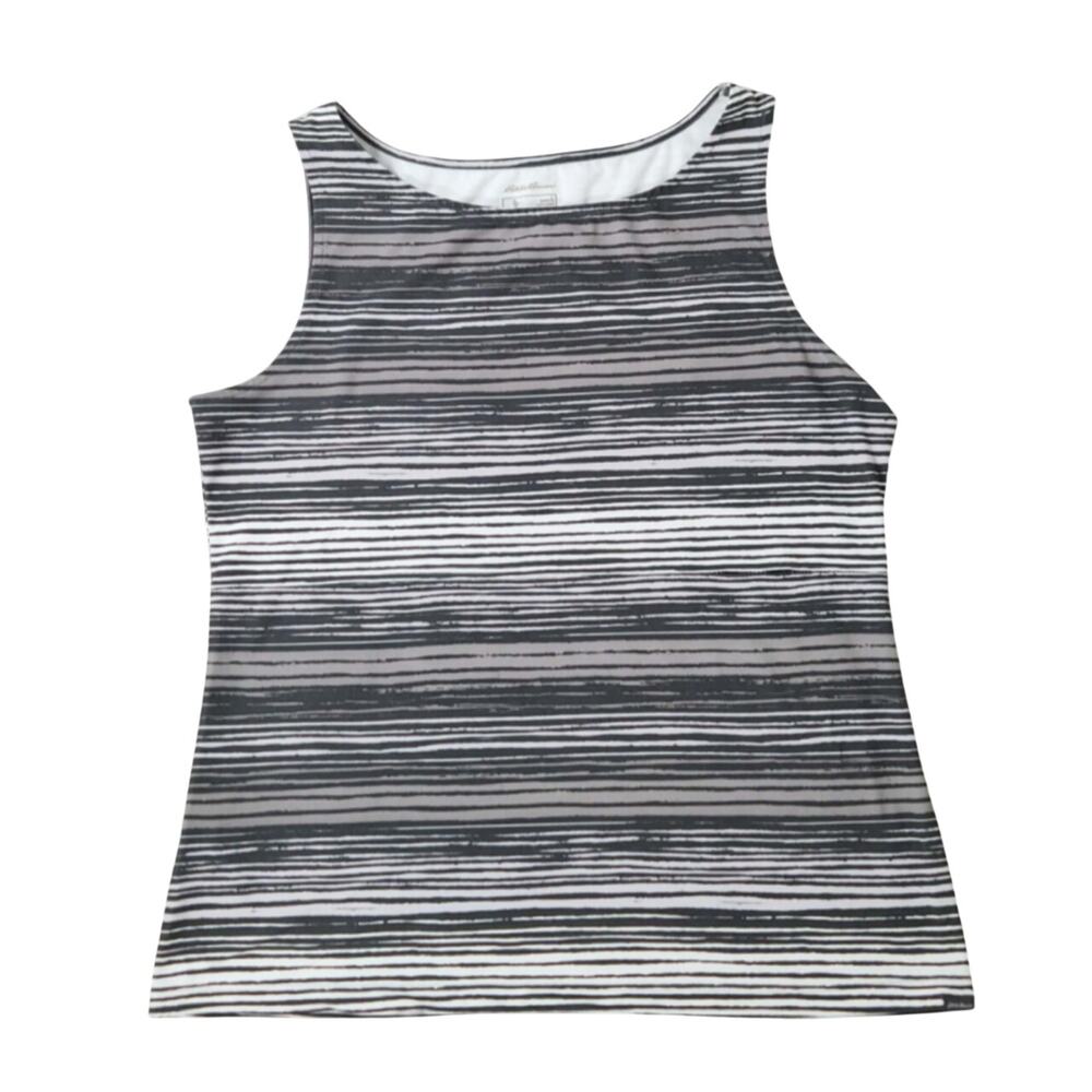 Eddie Bauer Women's Gray White Black Striped Scoop Neck Tank Top Size Large